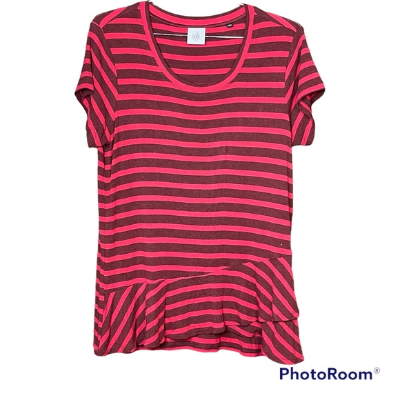 CAbi Sweet Talk Garnet and Red Striped Peplum Top Size Small - Picture 2 of 7